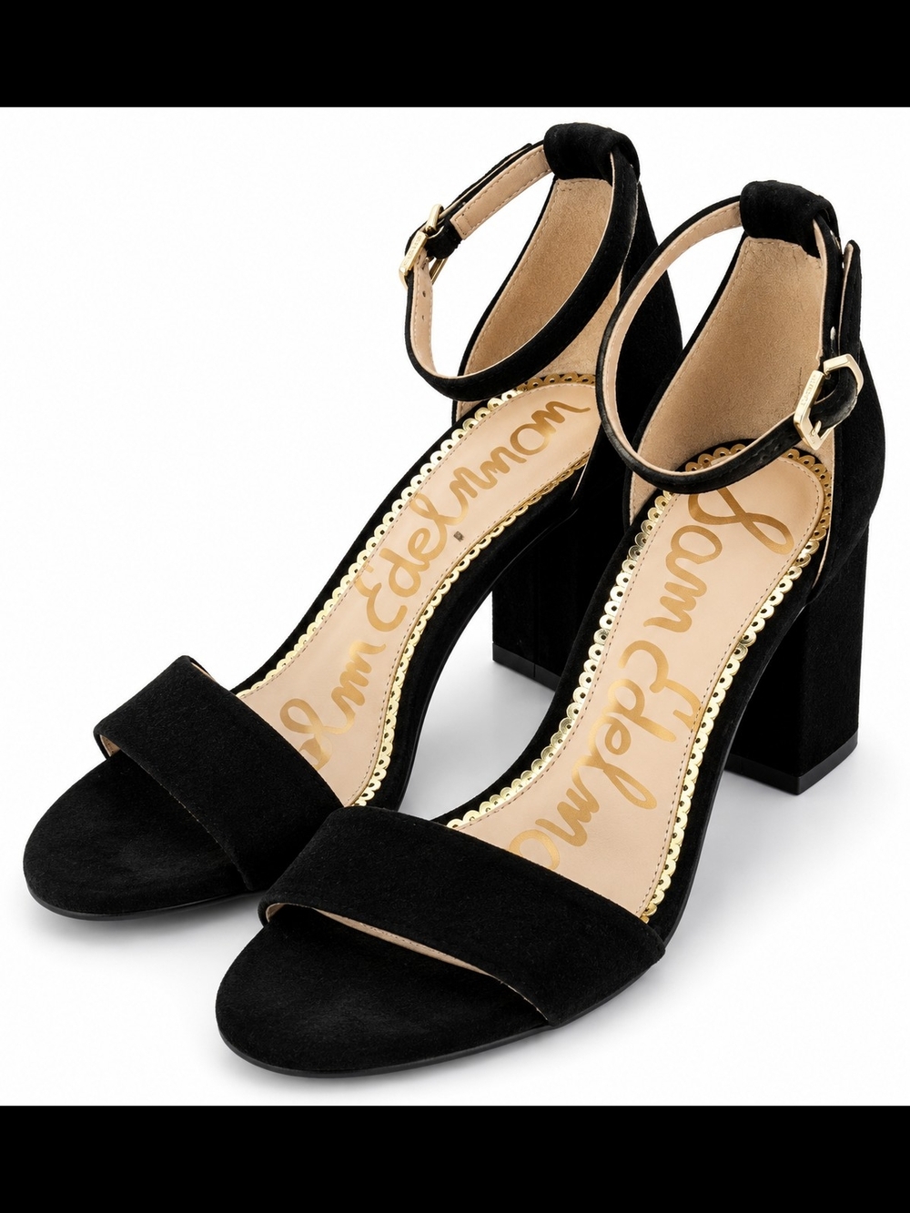 Sam Edelman Black Suede Ankle-Strap Block Heel Sandals